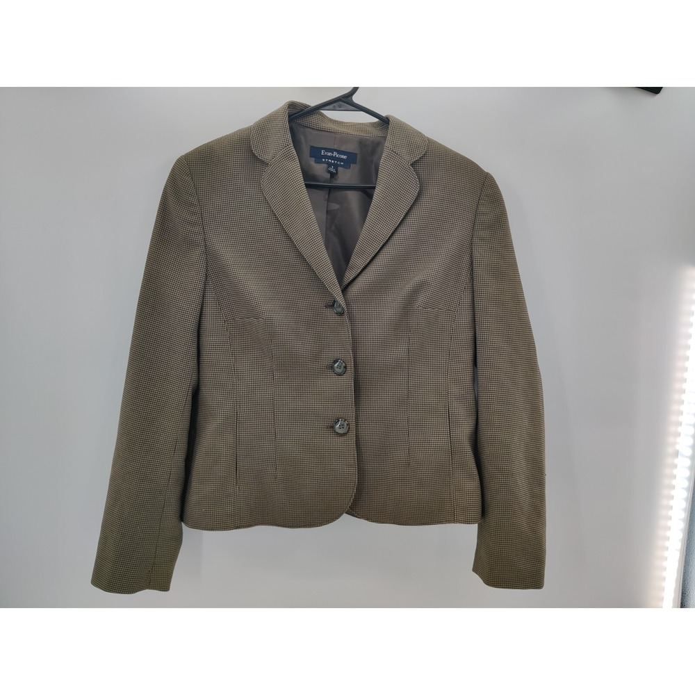 Evan-Picone Brown Houndstooth Stretch 3-Button Blazer Jacket Womens Size‎ 8